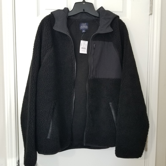 J.CREW Men's Hooded Sherpa Jacket Coat M Black NWT - Picture 3 of 14